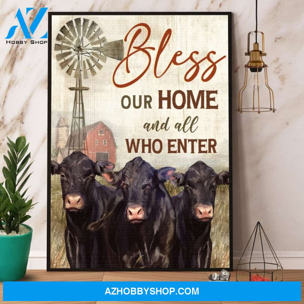 Black Angus Bless Our Home And All Who Enter Canvas And Poster, Wall Decor Visual Art