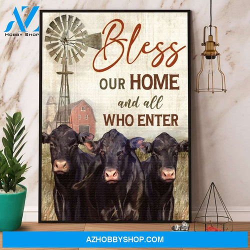 Black Angus Bless Our Home And All Who Enter Canvas And Poster, Wall Decor Visual Art