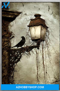 Black Bird And A Lamp Horror Halloween Landscape Canvas And Poster, Wall Decor Visual Art, Halloween Gift, Happy Halloween