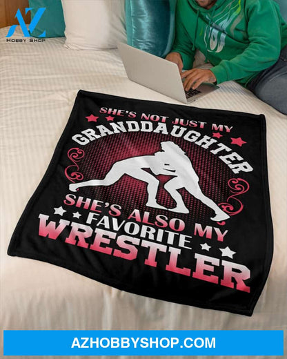 Black Blanket She's Also My Favorite Wrestler Fleece Blanket Home Decor Bedding Couch Sofa Soft And Comfy Cozy Gift For Wrestling Lovers, Gift For Granddaughter