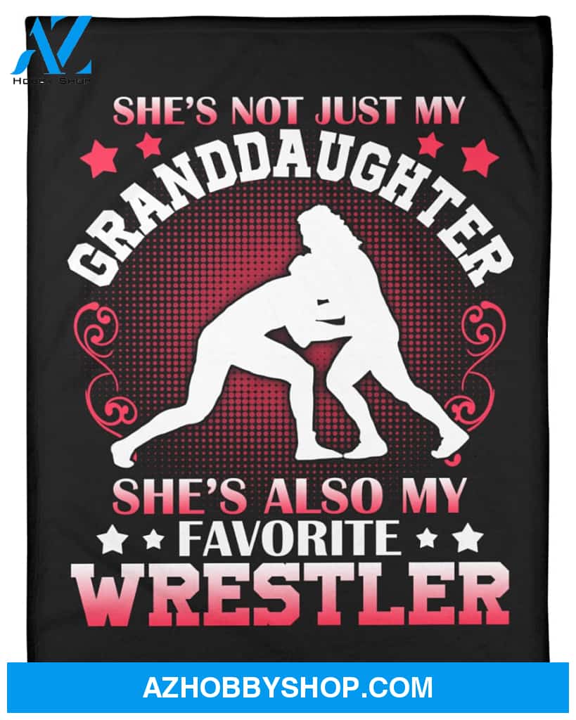 Black Blanket She's Also My Favorite Wrestler Fleece Blanket Home Decor Bedding Couch Sofa Soft And Comfy Cozy Gift For Wrestling Lovers, Gift For Granddaughter