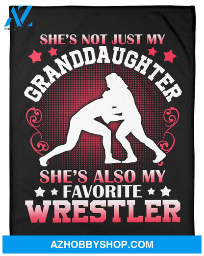 Black Blanket She's Also My Favorite Wrestler Fleece Blanket Home Decor Bedding Couch Sofa Soft And Comfy Cozy Gift For Wrestling Lovers, Gift For Granddaughter