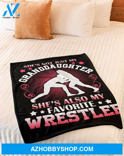 Black Blanket She's Also My Favorite Wrestler Fleece Blanket Home Decor Bedding Couch Sofa Soft And Comfy Cozy Gift For Wrestling Lovers, Gift For Granddaughter