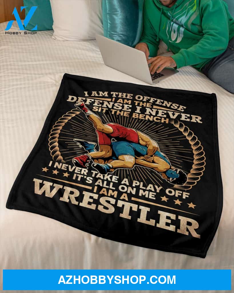 Black Blanket Wrestling I Am The Defense I Never Sit The Bench Fleece Blanket Home Decor Bedding Couch Sofa Soft And Comfy Cozy Gift For Wrestling Lovers, Gift For Friend Family