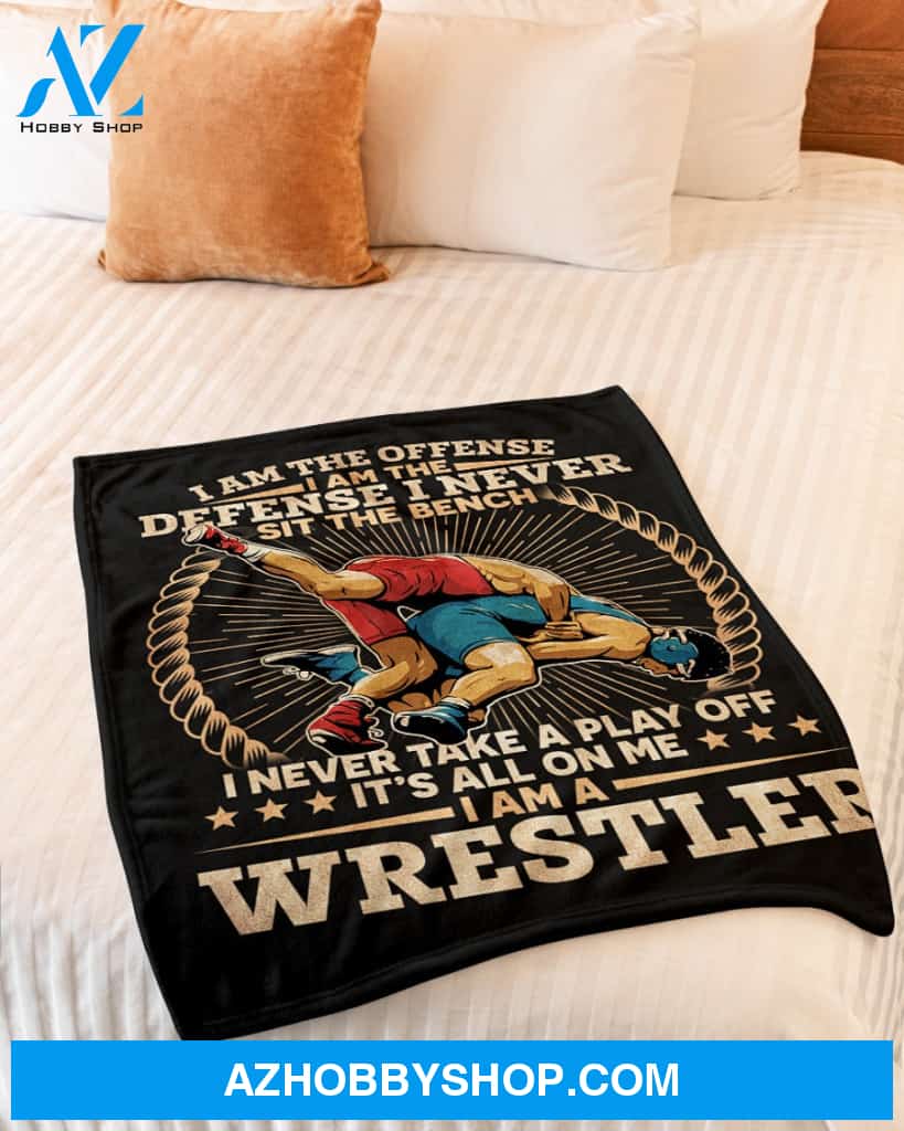Black Blanket Wrestling I Am The Defense I Never Sit The Bench Fleece Blanket Home Decor Bedding Couch Sofa Soft And Comfy Cozy Gift For Wrestling Lovers, Gift For Friend Family