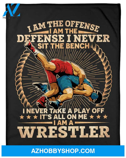Black Blanket Wrestling I Am The Defense I Never Sit The Bench Fleece Blanket Home Decor Bedding Couch Sofa Soft And Comfy Cozy Gift For Wrestling Lovers, Gift For Friend Family