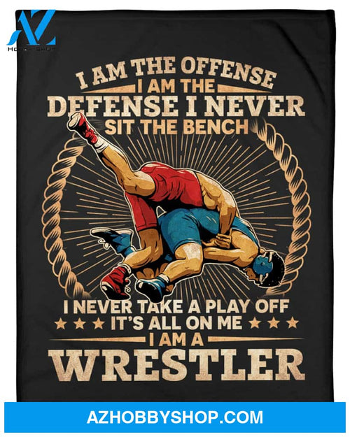 Black Blanket Wrestling I Am The Defense I Never Sit The Bench Fleece Blanket Home Decor Bedding Couch Sofa Soft And Comfy Cozy Gift For Wrestling Lovers, Gift For Friend Family