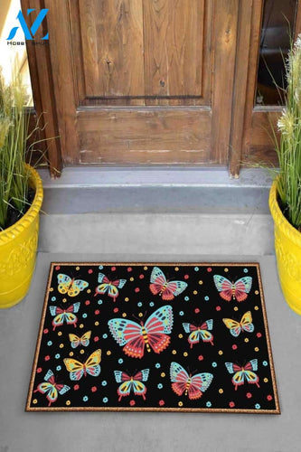 Black Colorful Butterfly Doormat Welcome Mat House Warming Gift Home Decor Gift For Butterfly Lovers Funny Doormat Gift Idea