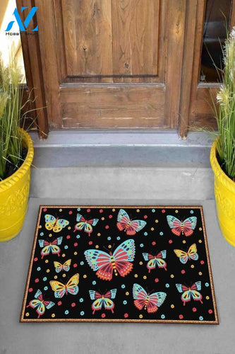 Black Colorful Butterfly Doormat Welcome Mat House Warming Gift Home Decor Gift For Butterfly Lovers Funny Doormat Gift Idea