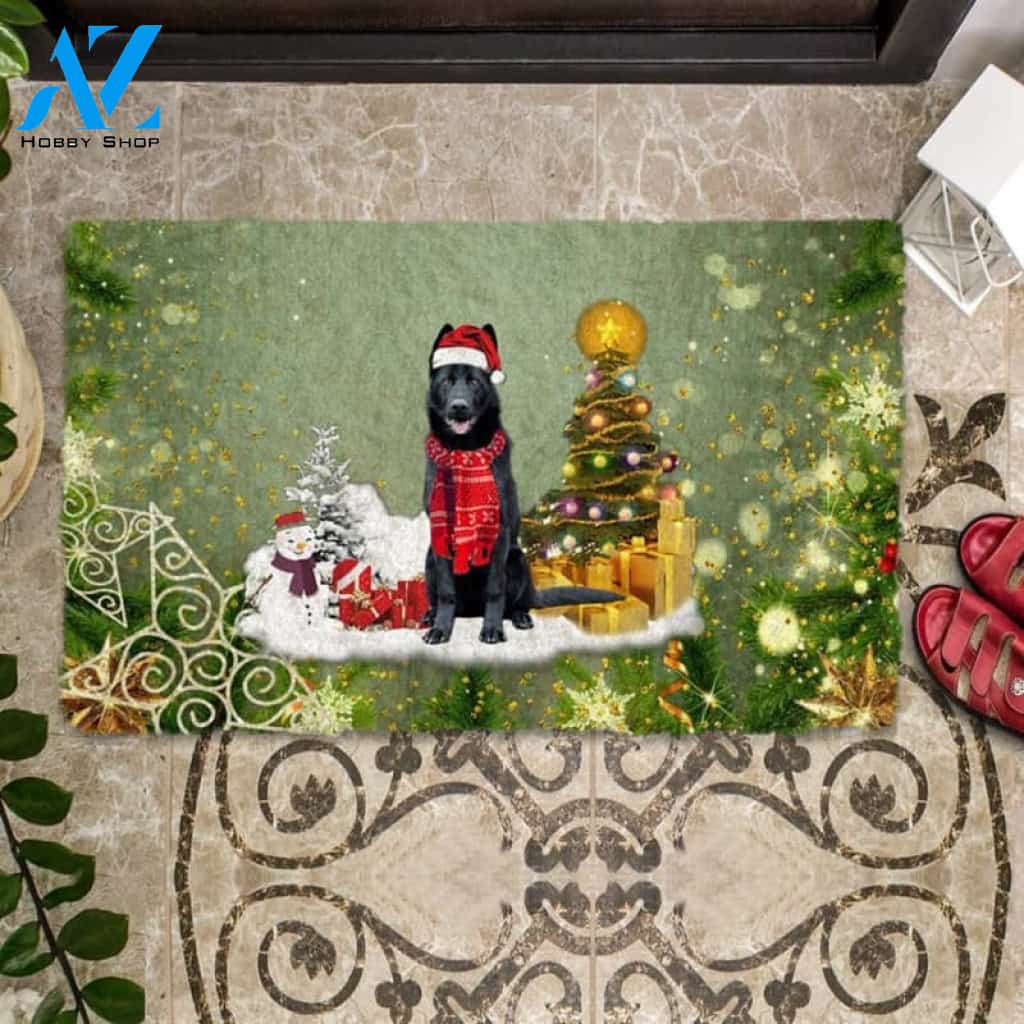 Black German Shepherd Merry Christmas Doormat