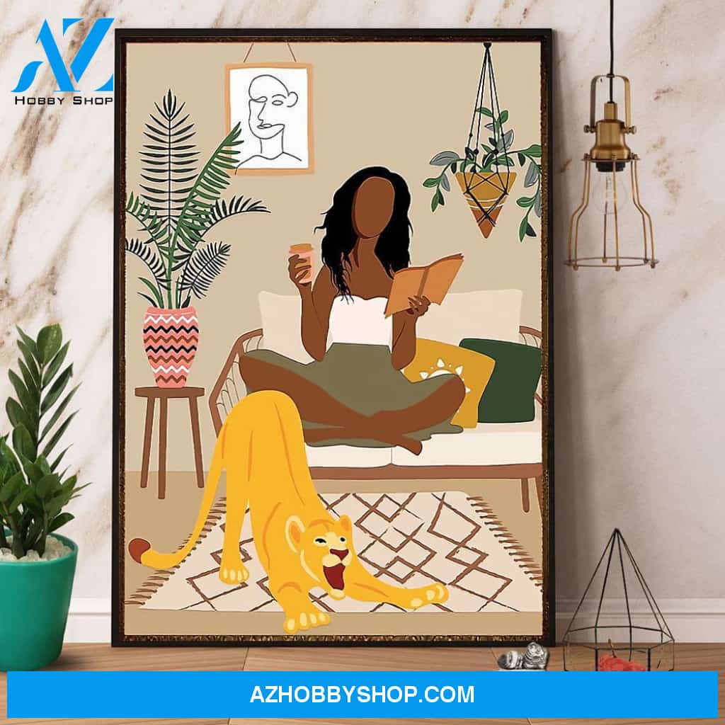 Black Girl And Lion Portrait Canvas And Poster, Wall Decor Visual Art