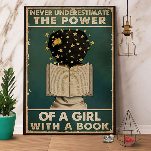 Black Girl Book Never Underestimate The Power Of A Girl With A Book Paper Poster No Frame Matte Canvas Wall Decor