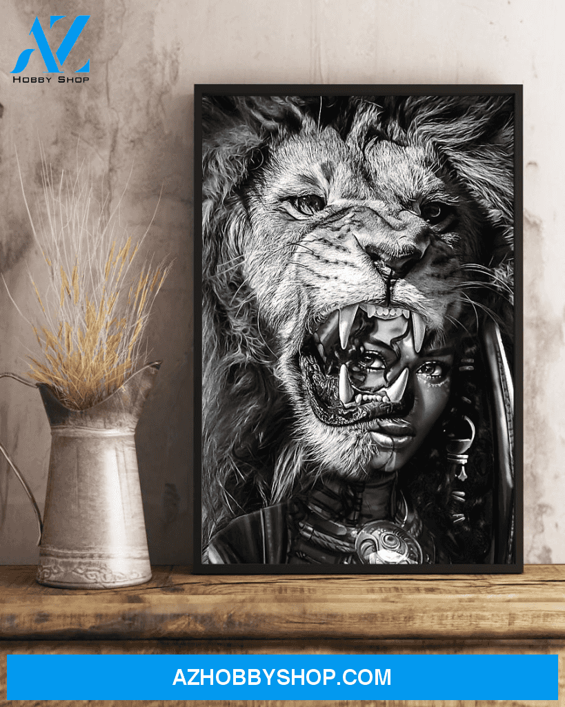Black Girl With Lion 3D Print Canvas Wall Art, Wall Decor Visual Art