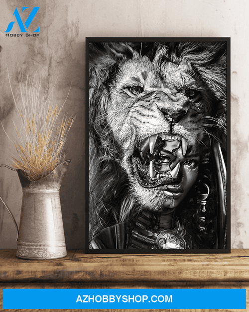 Black Girl With Lion 3D Print Canvas Wall Art, Wall Decor Visual Art
