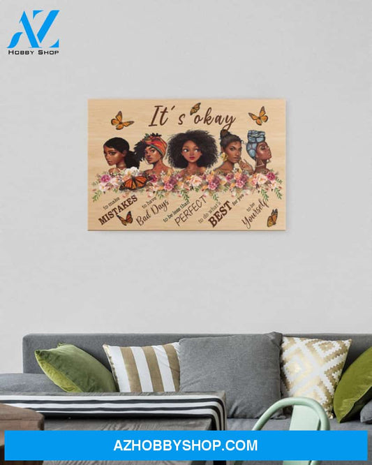 Black Girls Family Afro It's Okay Canvas WAll Art, Home Decor