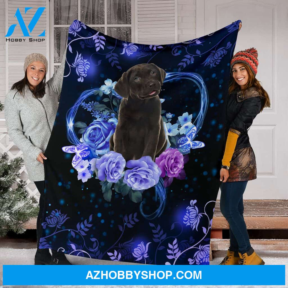 Black Labrador Premium Blanket Flower Fleece Blanket