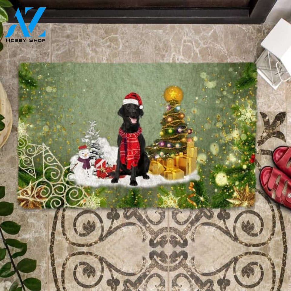 Black Labrador Retriever Merry Christmas Doormat