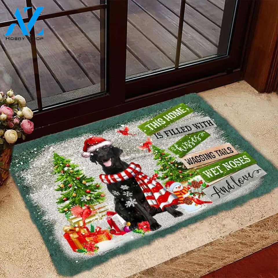 Black Labrador Retriever This Home Is Filled With Kisses Christmas Dog Doormat