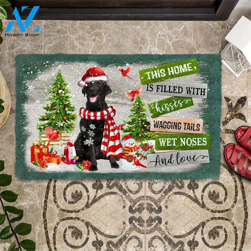 Black Labrador Retriever This Home Is Filled With Kisses Christmas Dog Doormat