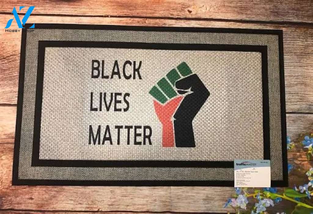 Black Lives Matter door mat. Indoor / Covered Entry Use mat. BLM, Housewarming gift, Home Decor, Peace, BLM fist.