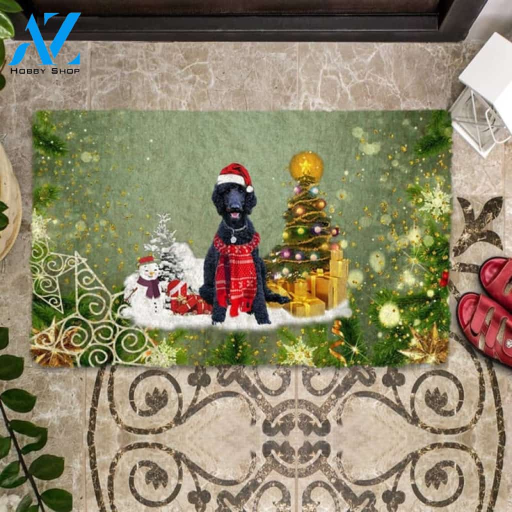 Black Poodle Merry Christmas Doormat