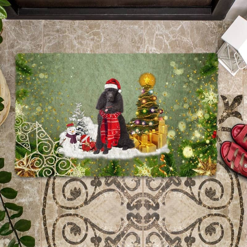 Black Poodle Merry Christmas Doormat