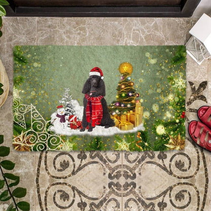 Black Poodle Merry Christmas Doormat