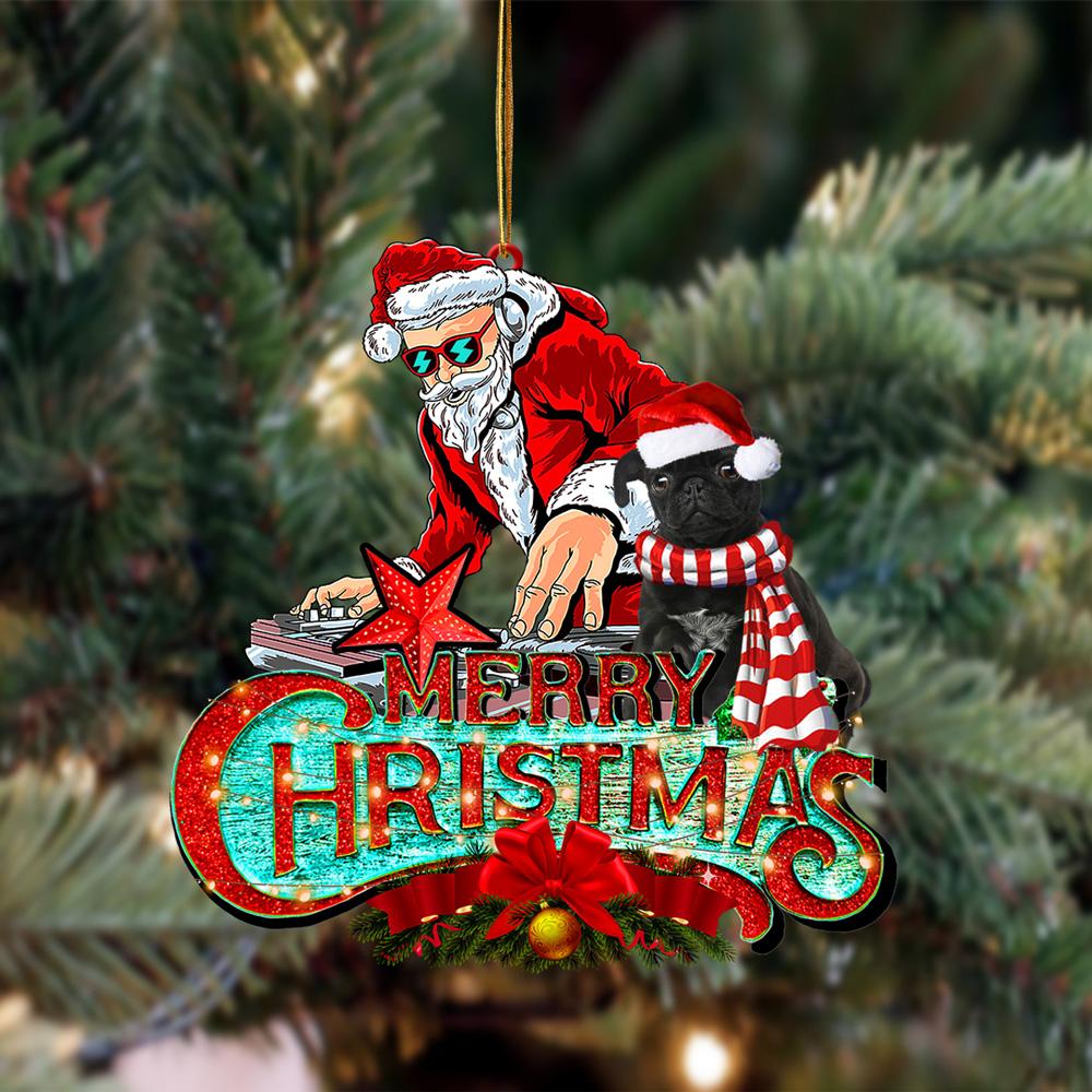 Black Pug-Christmas Rock Two Sided Ornament