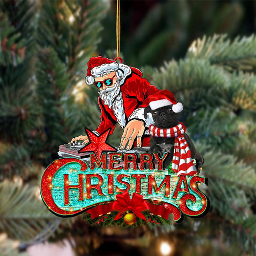 Black Pug-Christmas Rock Two Sided Ornament