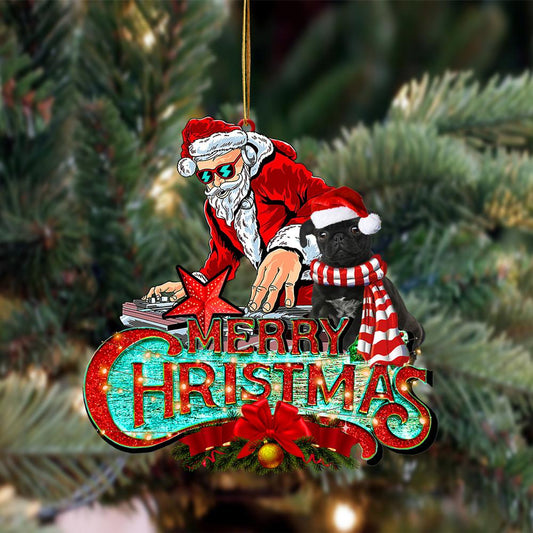 Black Pug-Christmas Rock Two Sided Ornament