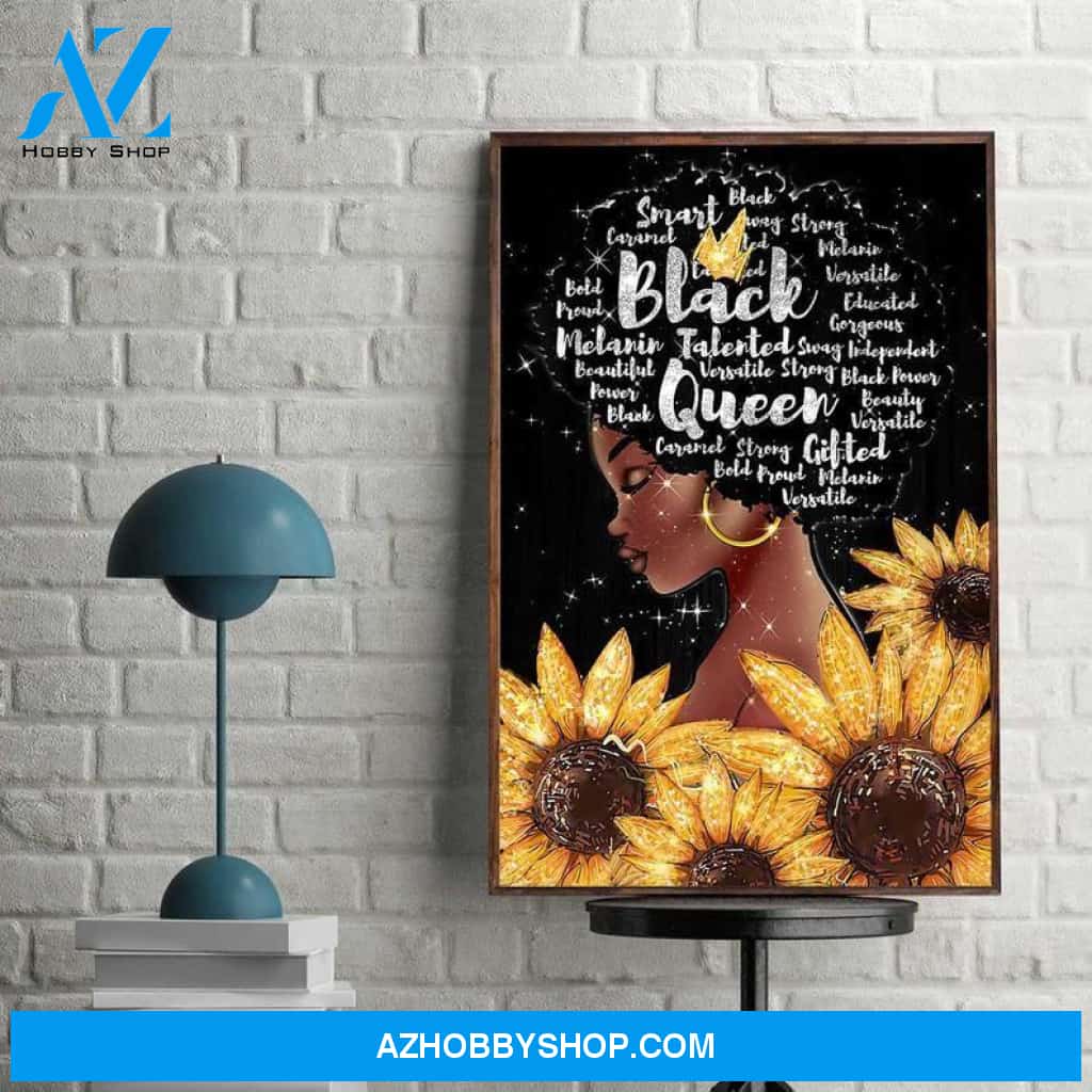 Black Queen African Girl Sunflower Wall Art Home Dã©Cor Portrait Canvas 16X20 Inches Poster Canvas