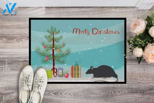 Black Rat Merry Christmas Indoor and Outdoor Doormat Warm House Gift Welcome Mat Gift for Friend Family
