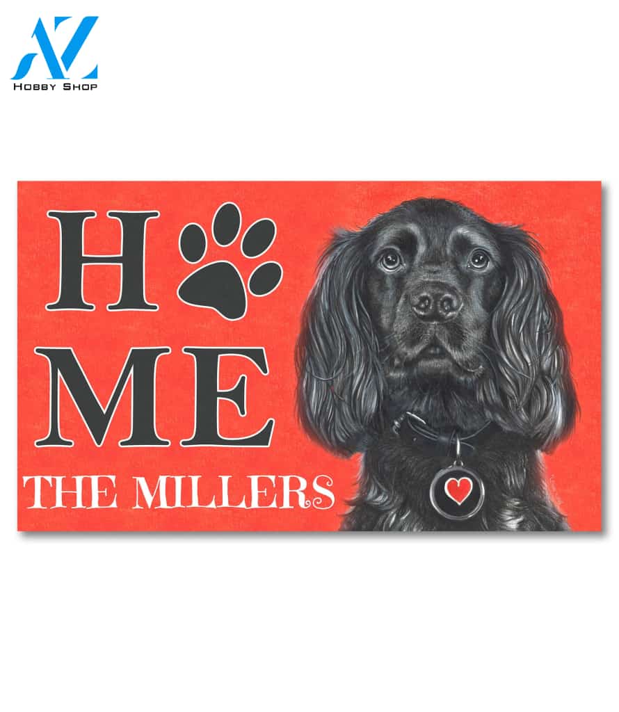 Black Springer Spaniel Personalized Doormat - 18" x 30"