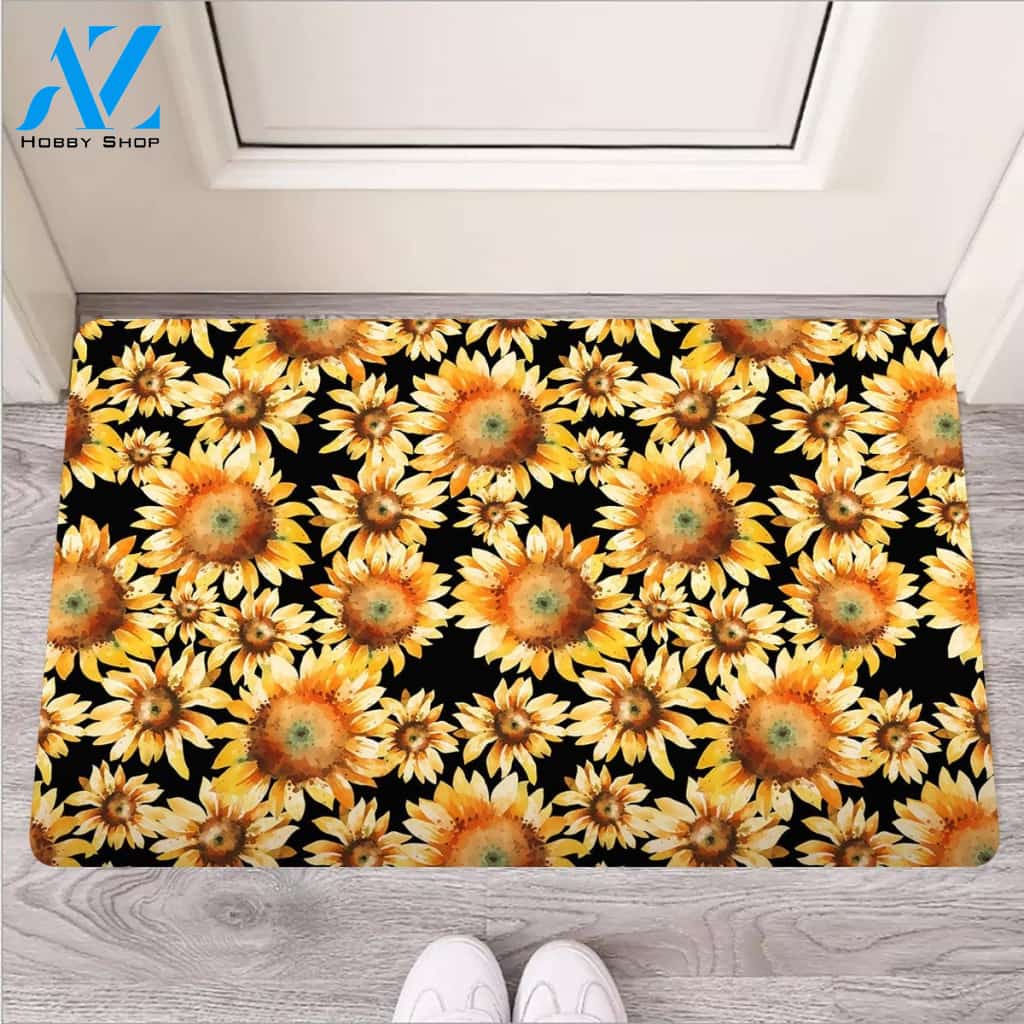 Black Sunflower Door Mat