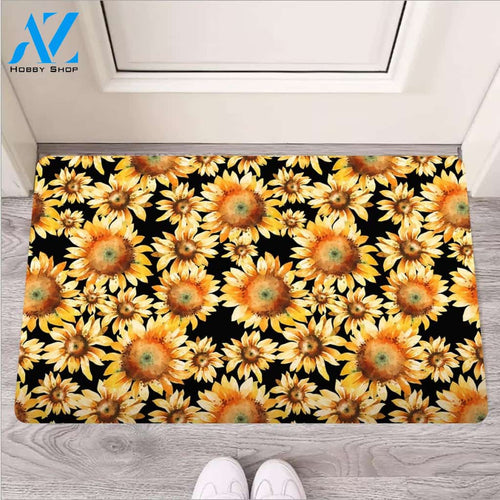 Black Sunflower Door Mat