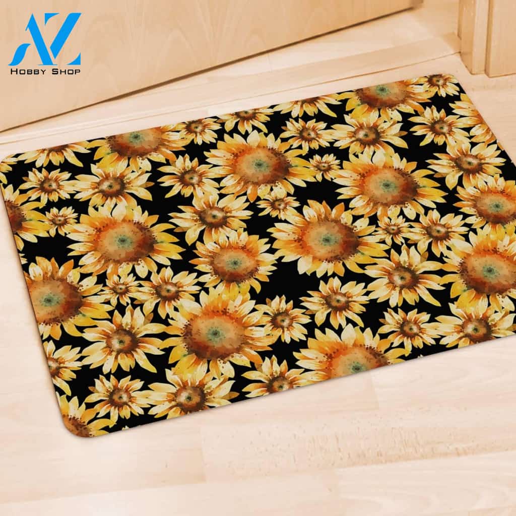 Black Sunflower Door Mat