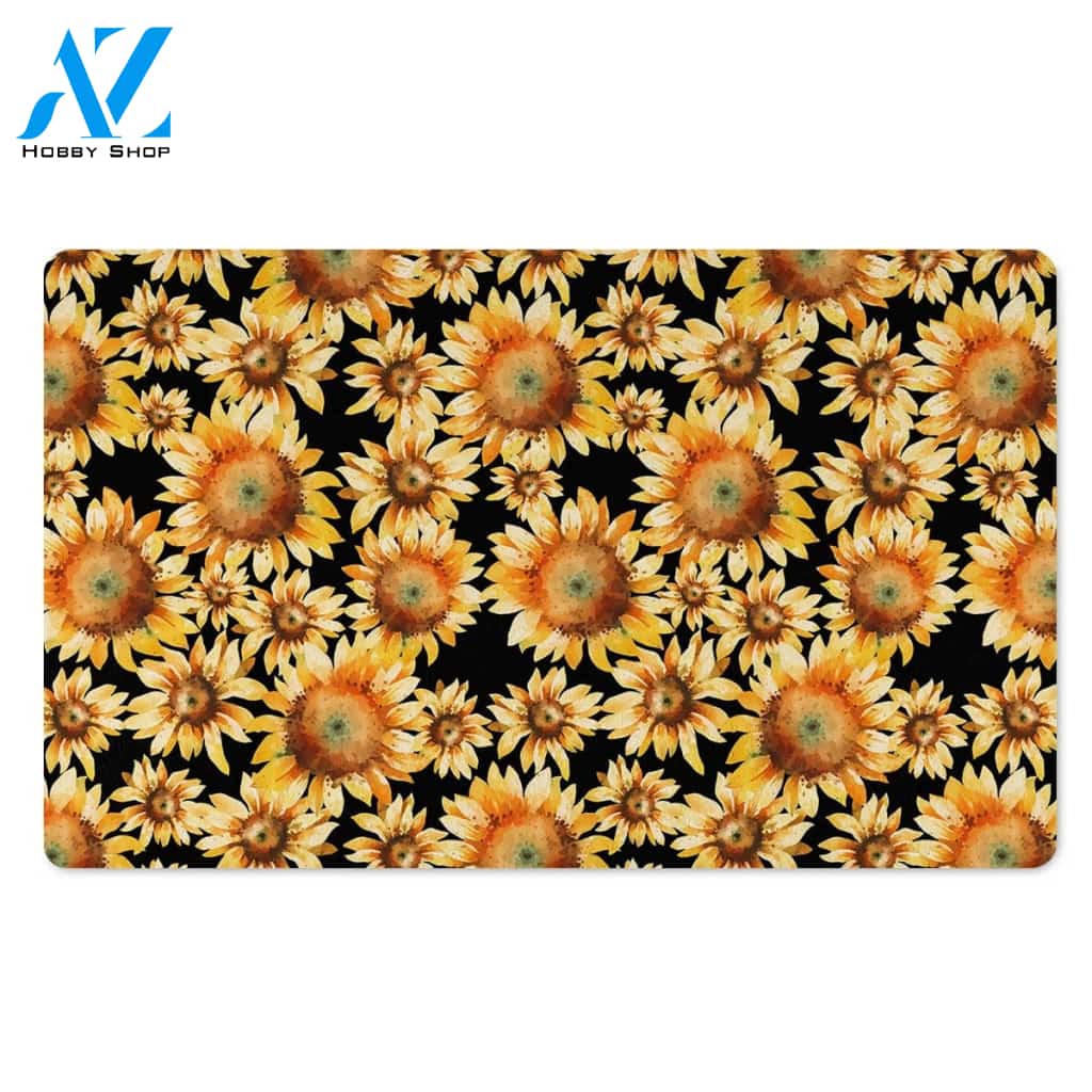 Black Sunflower Door Mat