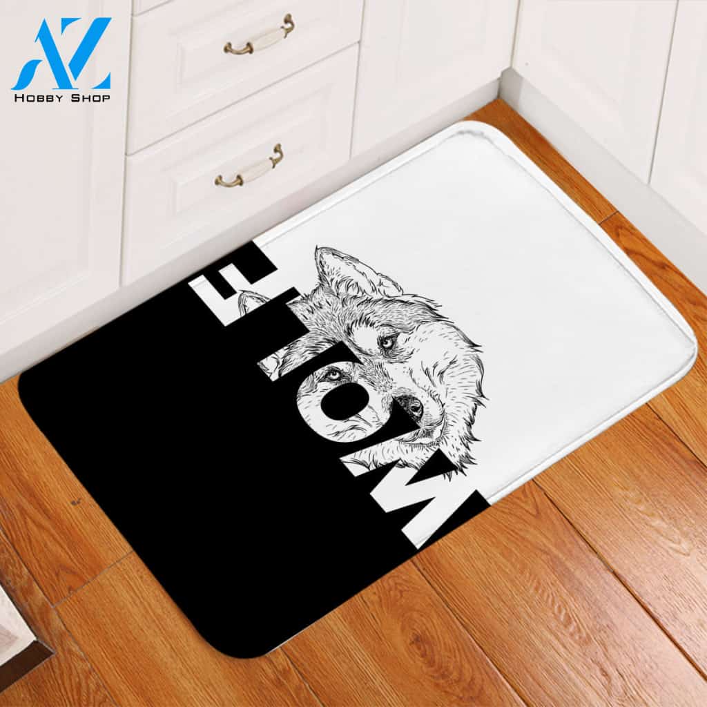 Black & White Wolf Door Mat