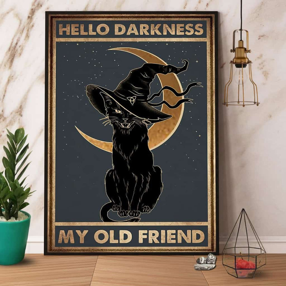 Black Witch & Moon Hello Darkness My Old Friend Paper Poster No Frame Matte Canvas Wall Decor