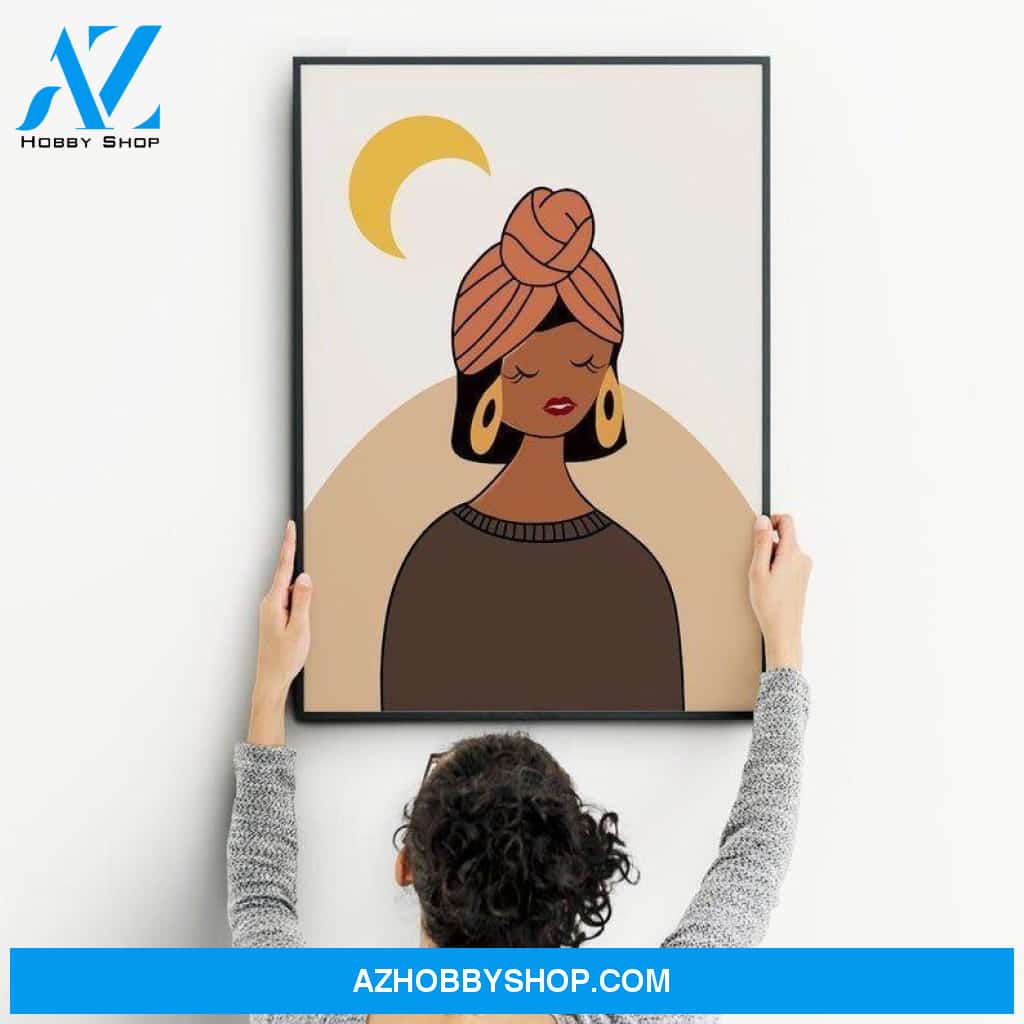 Black Woman African Woman Moon For Lovers Poster Canvas