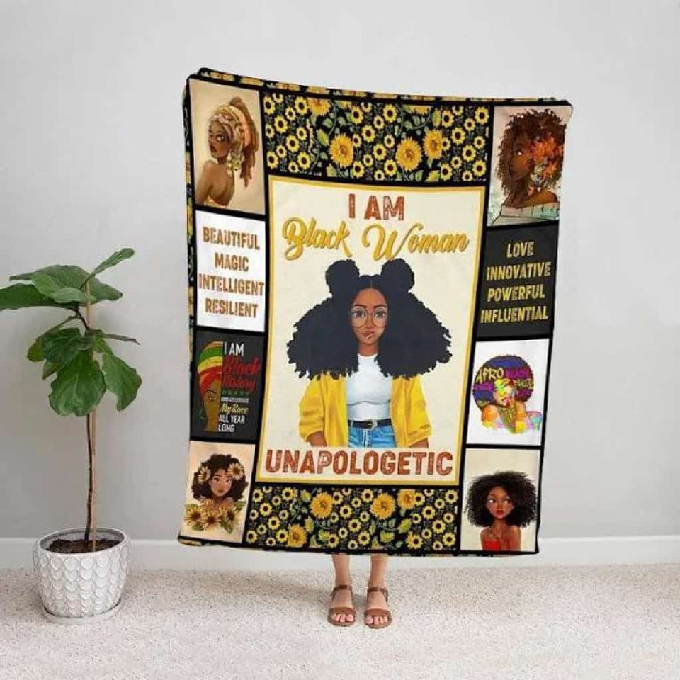 Black Woman Unapologetic Black Lives Matter Black Pride Sunflower Pattern Fleece Blanket/ Sherpa Blanket