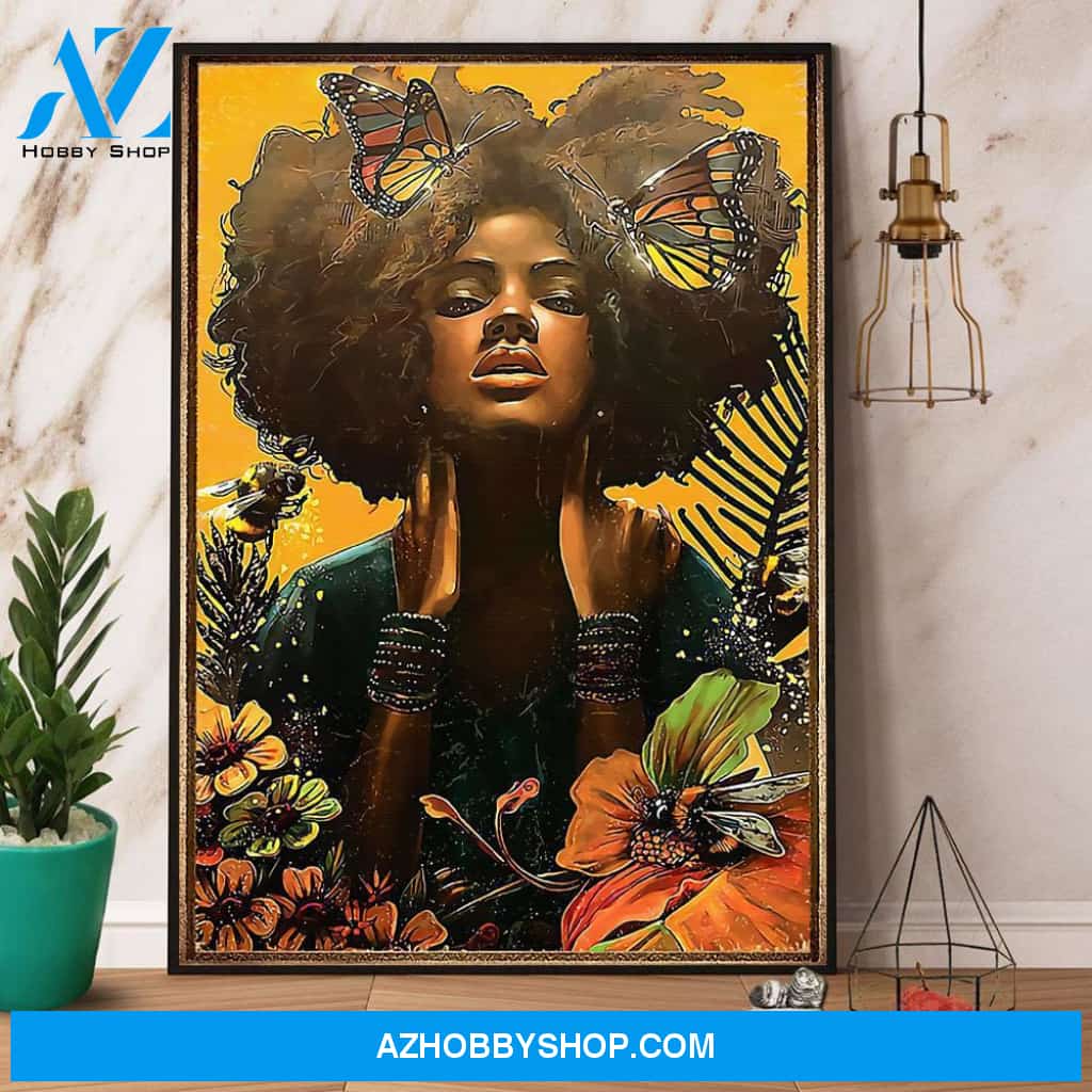 Black Woman With Butterfly Canvas And Poster, Wall Decor Visual Art