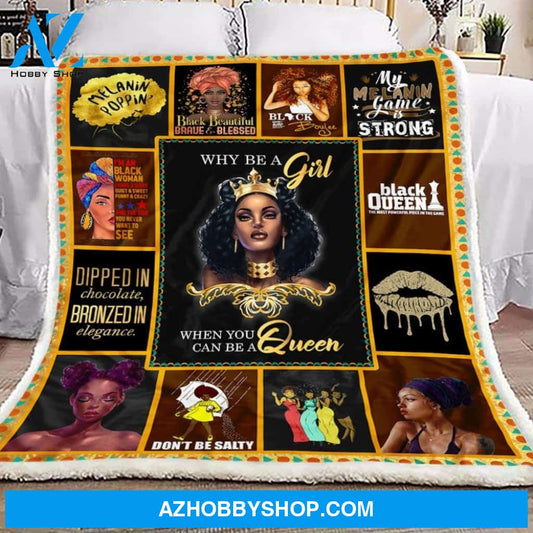 Black Woman With Crown Fleece Blanket