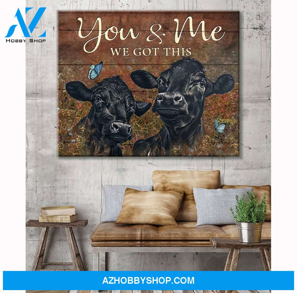 Black Angus Cow You & Me Canvas Wall Art, Wall Decor Visual Art