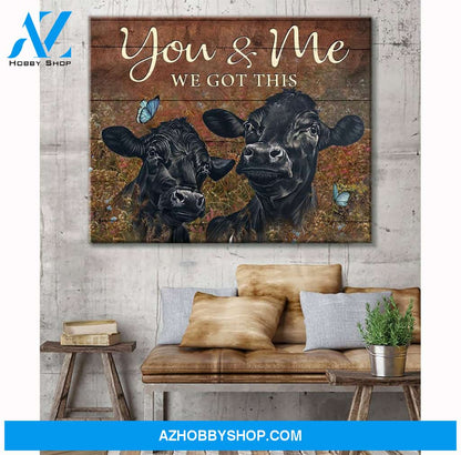 Black Angus Cow You & Me Canvas Wall Art, Wall Decor Visual Art