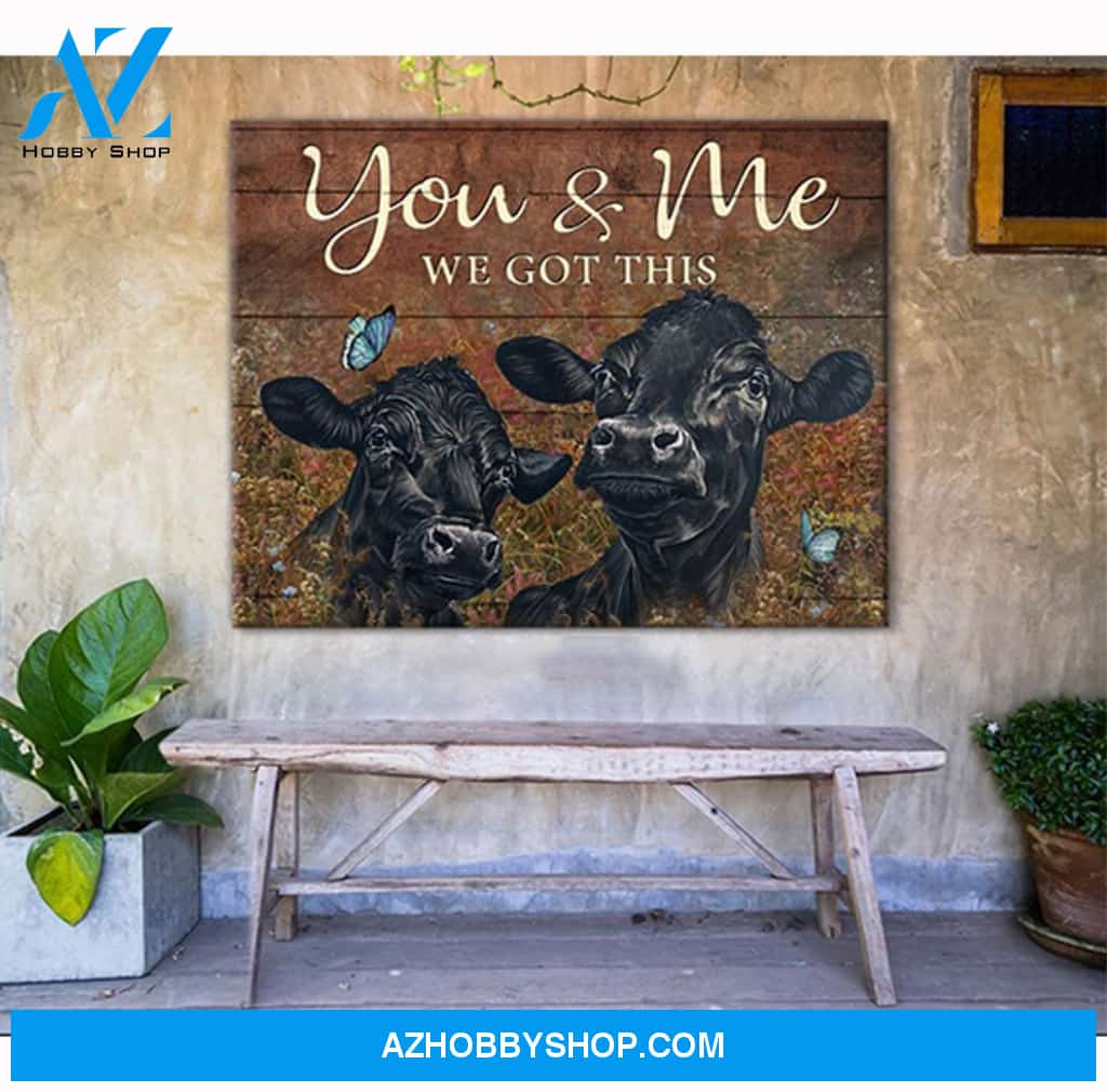 Black Angus Cow You & Me Canvas Wall Art, Wall Decor Visual Art