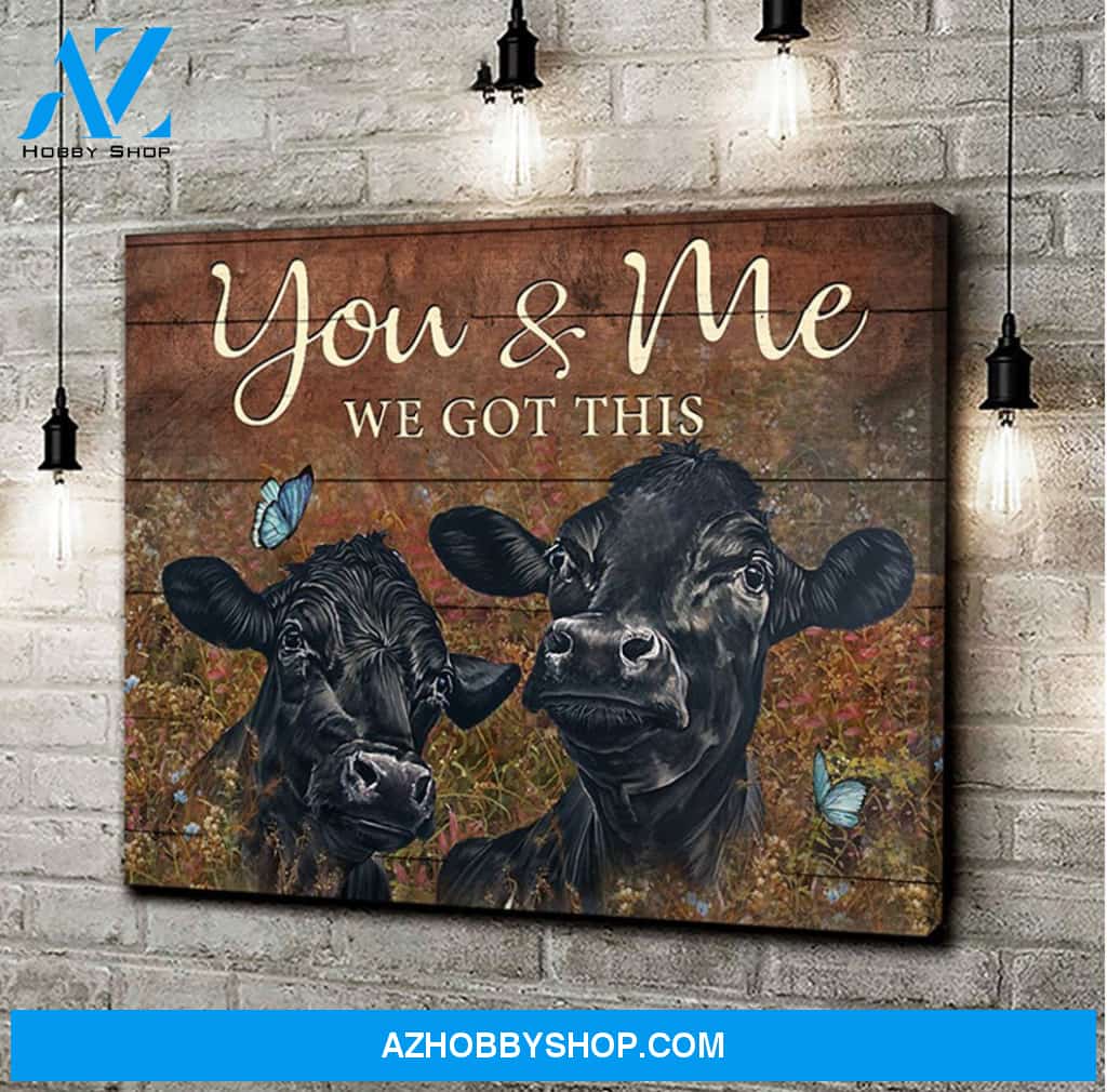 Black Angus Cow You & Me Canvas Wall Art, Wall Decor Visual Art