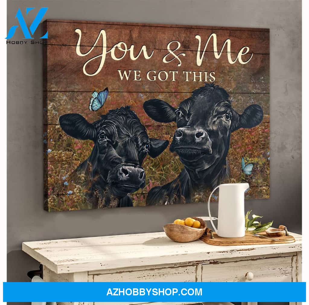 Black Angus Cow You & Me Canvas Wall Art, Wall Decor Visual Art