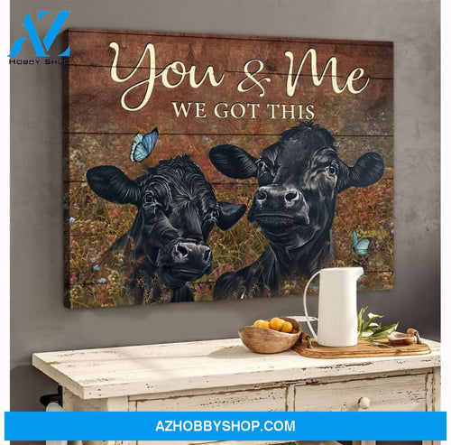 Black Angus Cow You & Me Canvas Wall Art, Wall Decor Visual Art
