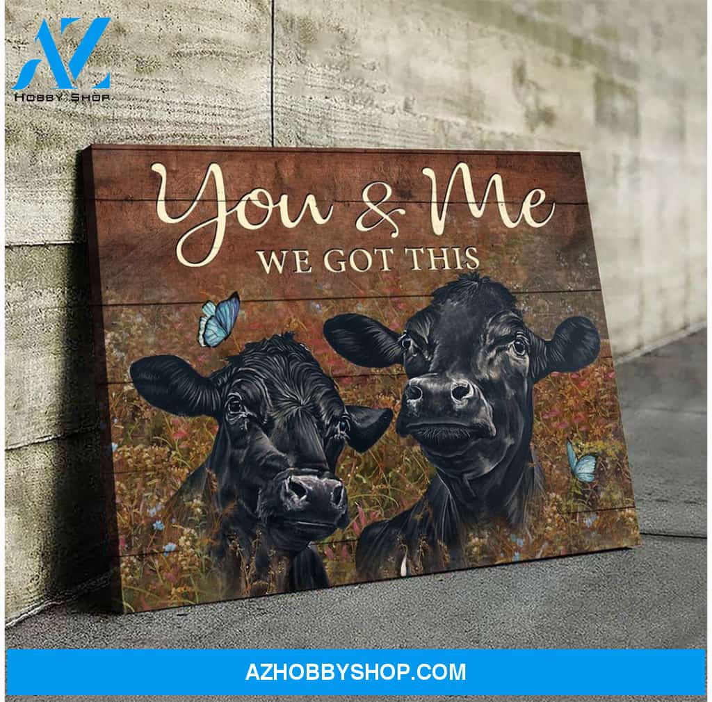 Black Angus Cow You & Me Canvas Wall Art, Wall Decor Visual Art